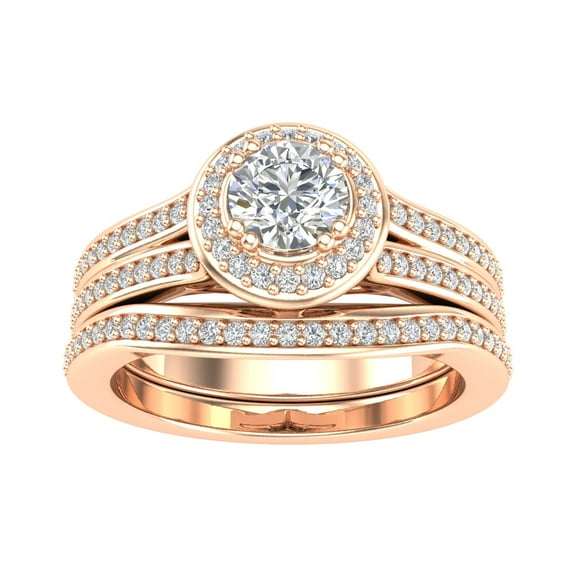 Certified 1.00ctw Diamond Halo Bridal Set Engagement Ring in 10k Rose Gold