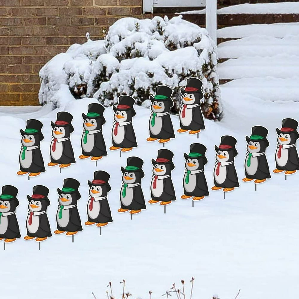 Christmas Penguins Pathway Markers Set of 16, Includes Stakes, 13643
