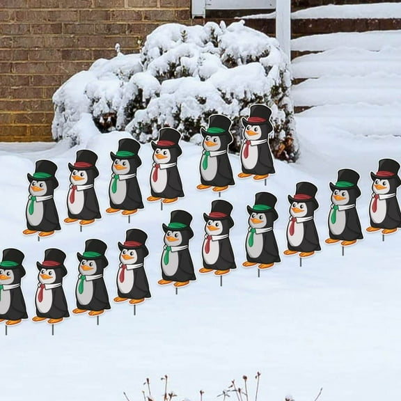 Christmas Penguins Pathway Markers Set of 16, Includes Stakes, 13643, Christmas Yard Sign Outdoor Lawn Decorations