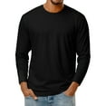 thumbnail image 2 of Domuza Men's Long Sleeve Tee Shirts Cotton Crew Neck Casual Basic Thermal Undershirt Soft Lightweight Slim Fit Stretch Tshirts Black 2XL, 2 of 7