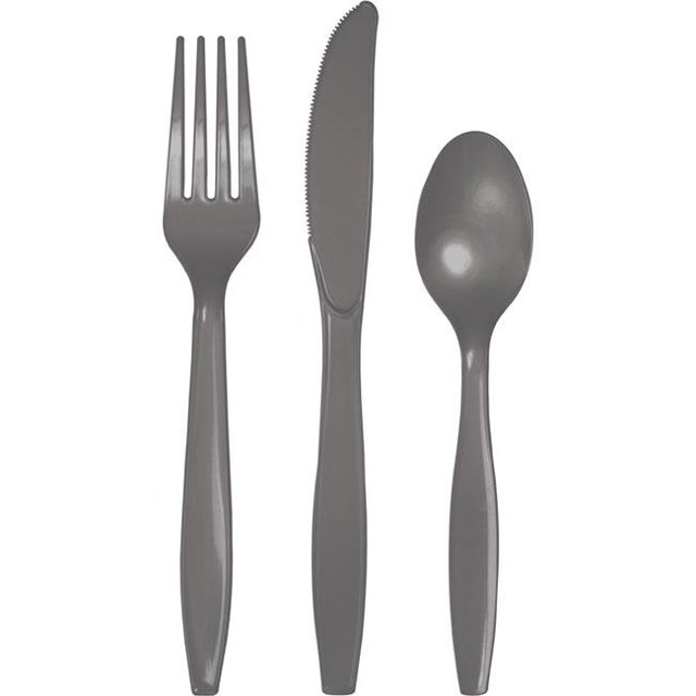 Creative Converting 339632 7.5 in. Glamour Gray Assorted Cutlery, 24 Count