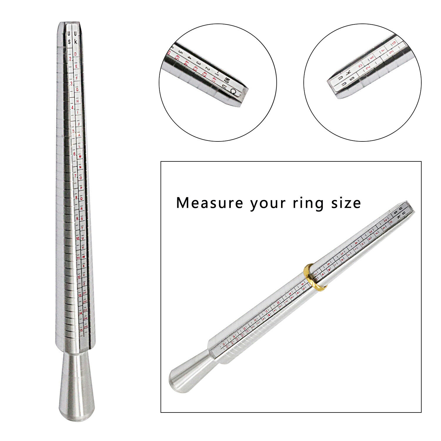 Ring Sizer Measuring Tool Set Metal Finger Sizing Gauge Women Men