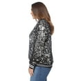thumbnail image 4 of Women's Plus Size Sparkly Jacket Long Sleeve Zip Up Sequin Bomber Jacket Coat, White,X-Large, 4 of 5