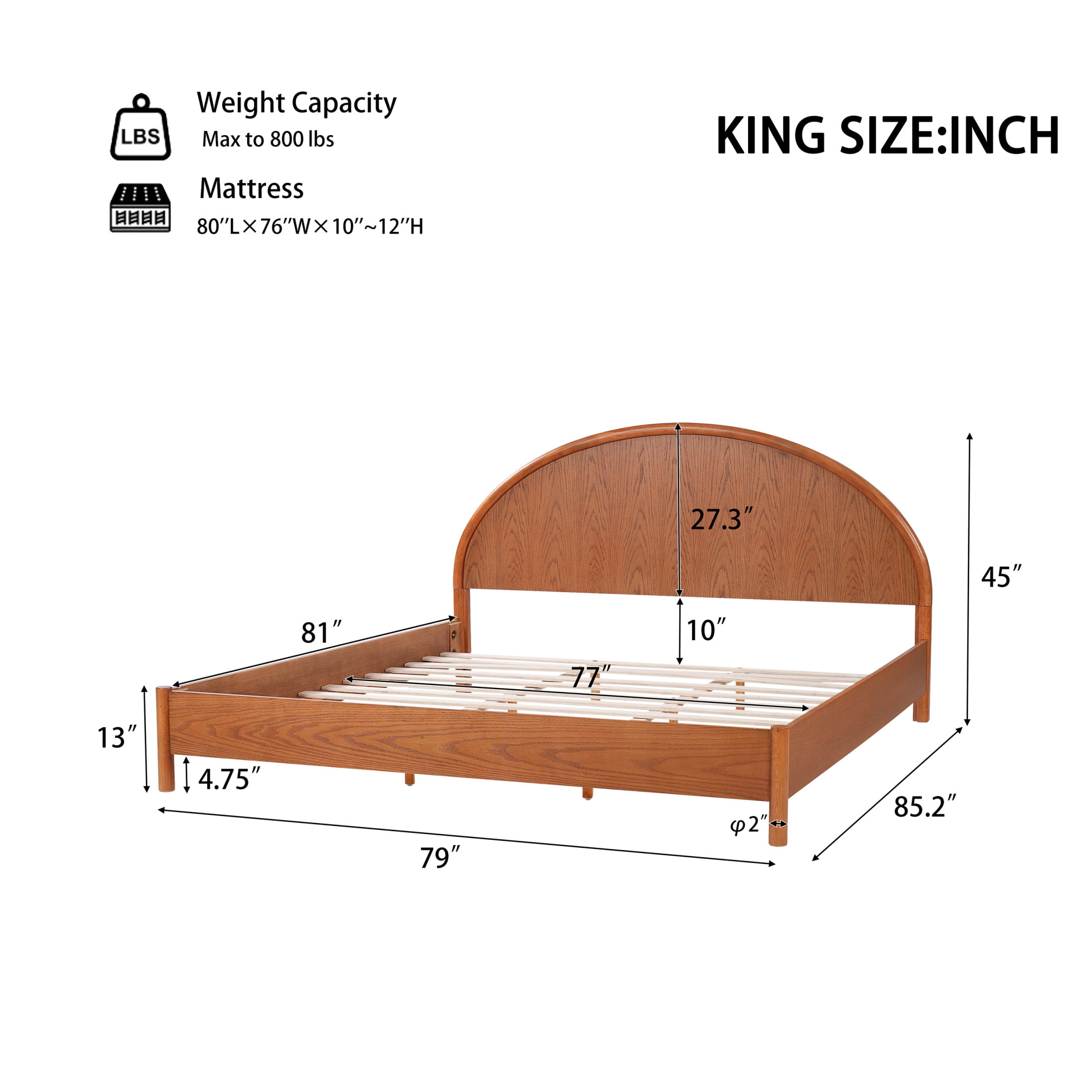 Christopher Knight Home King Platform Bed Frame with Arched Headboard, Rubberwood, Light Brown