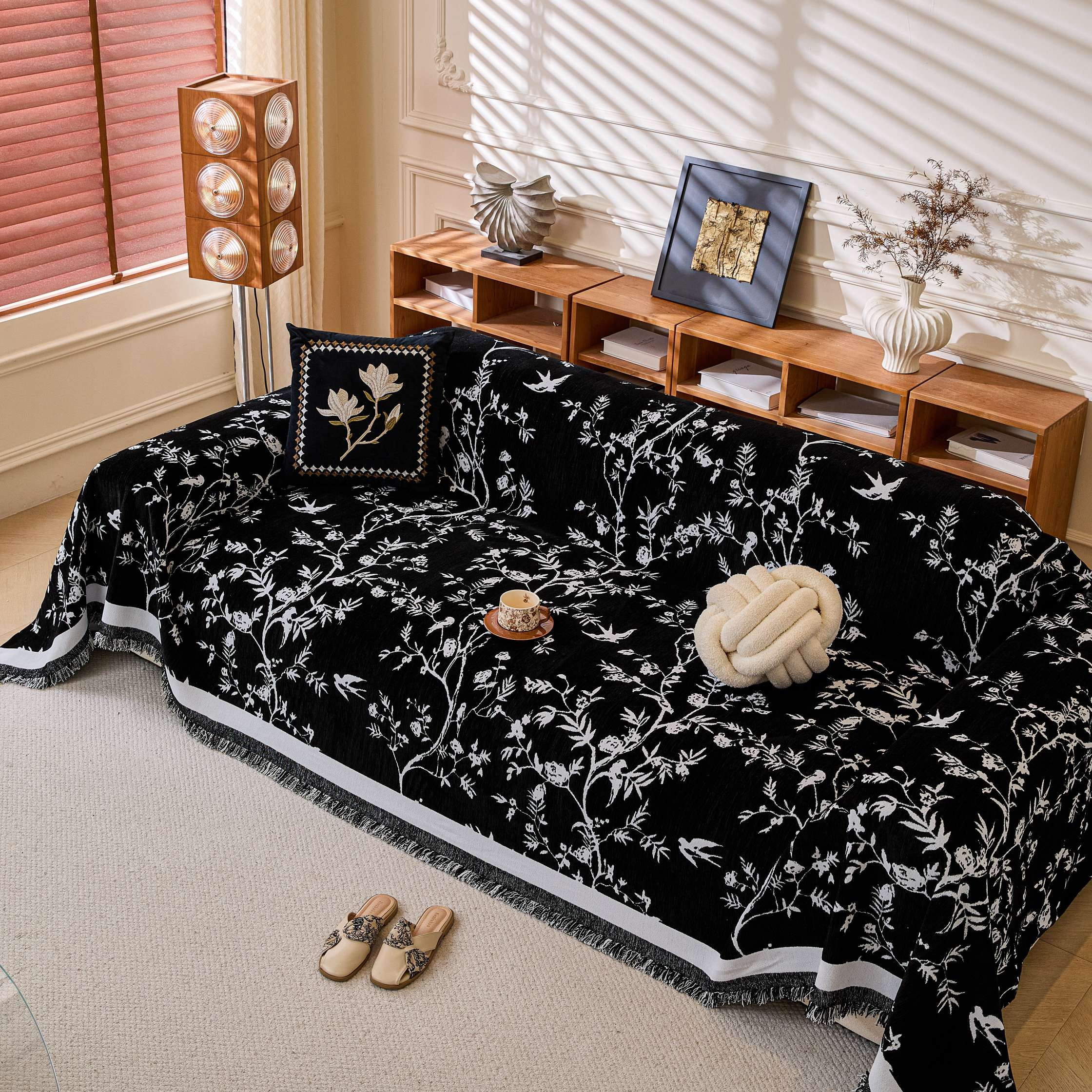 NAYOROOM Vintage Black Couch Cover,Chenille Sofa Cover Slipcover Sofa Towel Furniture Cover（71"x 150"）