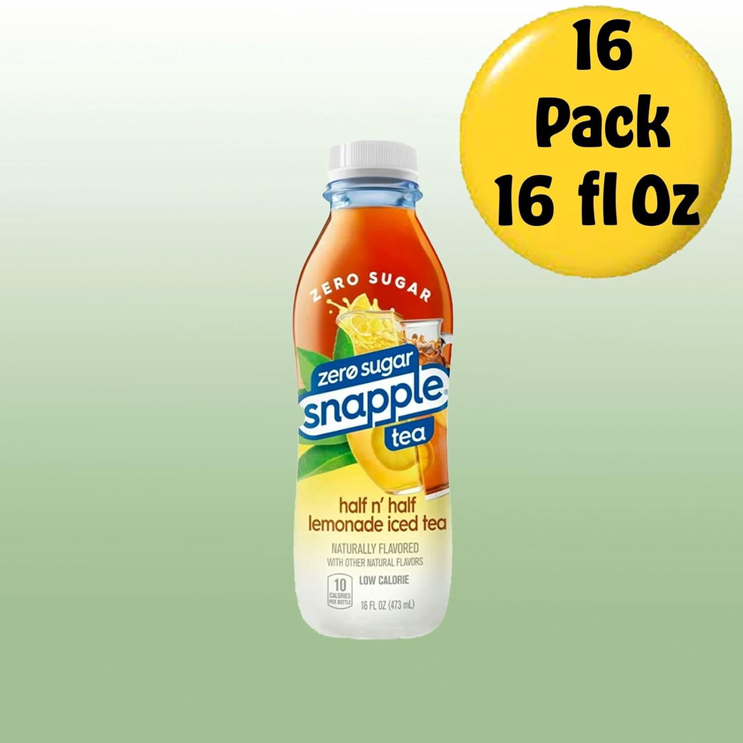 Snapple Zero Sugar Half and Half All Natural Fruit Juice Drink, 16 fl oz Plastic Bottles, 16-Pack