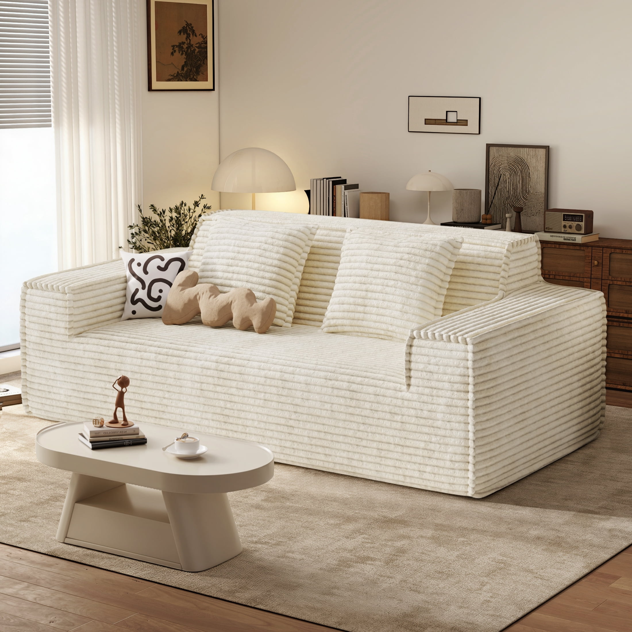 Hawsaiy 75" Corduroy Loveseat Sofa with Wide Armrests & Removable Pillows, No Assembly Foam Couch, Vacuum Packed, High-Density Support,Beige