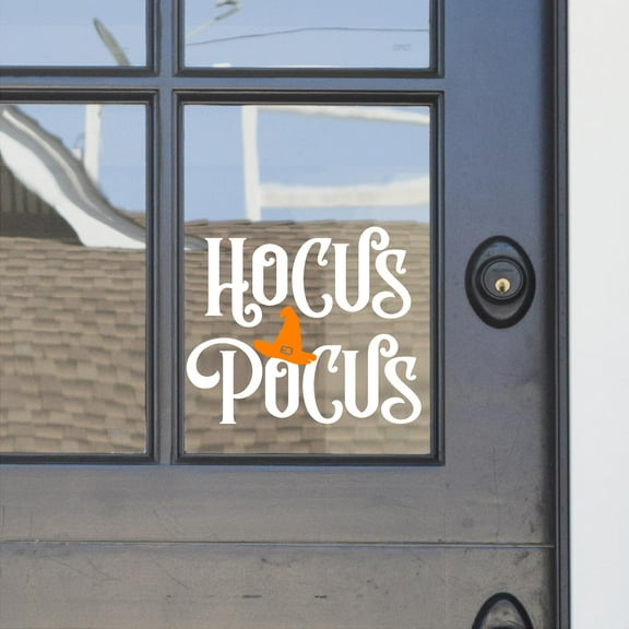 Hocus Pocus with hat Halloween Decals Vinyl Lettering Wall Decal Size: 7"H x 9"L - Color: White (Hocus Pocus) Orange (hat)