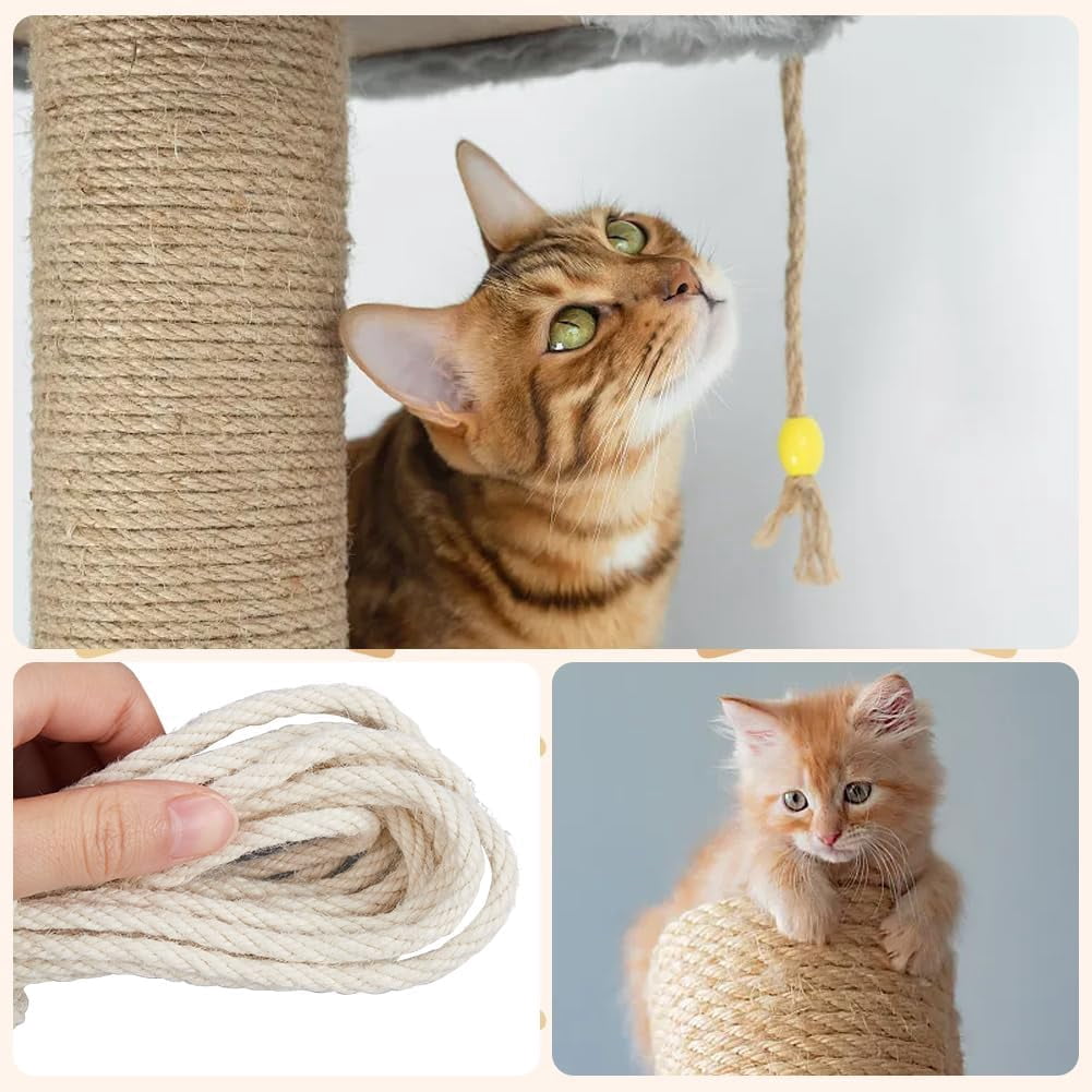 CRASPIR 6mm 164Ft/50M Jute Rope Strong Cat Scratching Post Cord Heavy Duty Thick Natural Beige for Arts Crafts DIY Garden Plants Artworks Hanging Bundling Repairing Gift Pack Gold