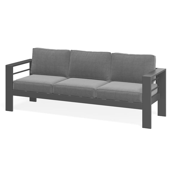 May in Color Patio Furniture Metal Sofa, Metal Outdoor Chairs with Upgraded Cushions, All-weather Outdoor 3 Seats Sofa Couch for Balcony, Garden, Deck, Backyard, Grey