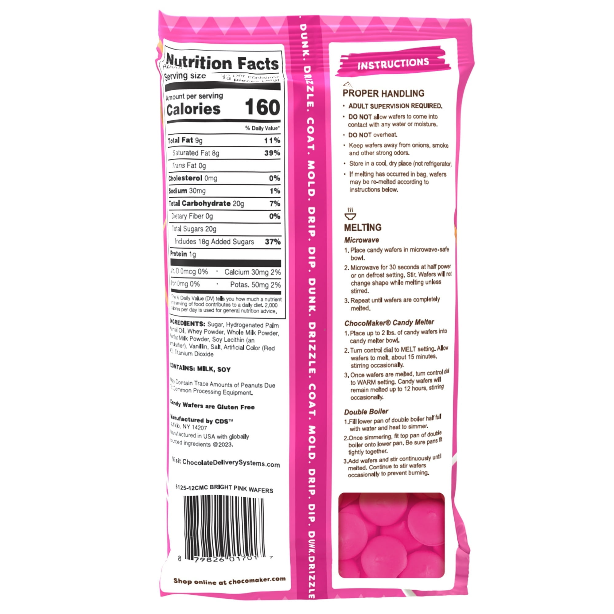 ChocoMaker Bright Pink Vanilla Flavored Candy Wafers 12oz, Gluten Free, Wheat Free(2 Packs)
