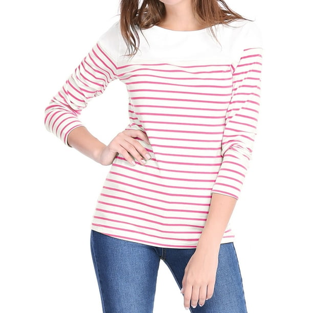Allegra K - Allegra K Women Color Block Long Sleeve Striped T-Shirt M ...