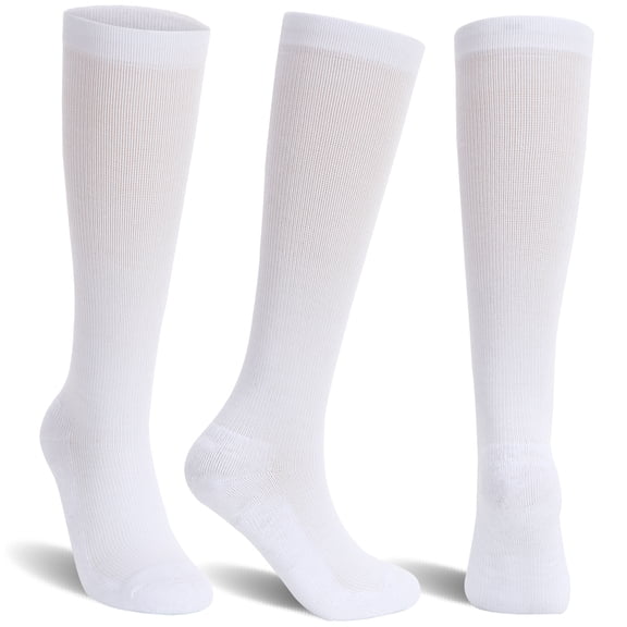 KnitDNA 3 pairs Compression Sports Socks Knee High Closed Toe White 10-13