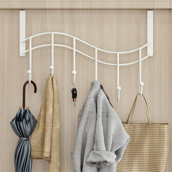 Bexikou Over The Door Hooks,6-Hooks Organizer Rack, Door Hanger Hook for Hanging Coats, Hats, Robes, Towels Organizer Hangers Rack for Bathrooms, Bedroom, Kitchen(White)