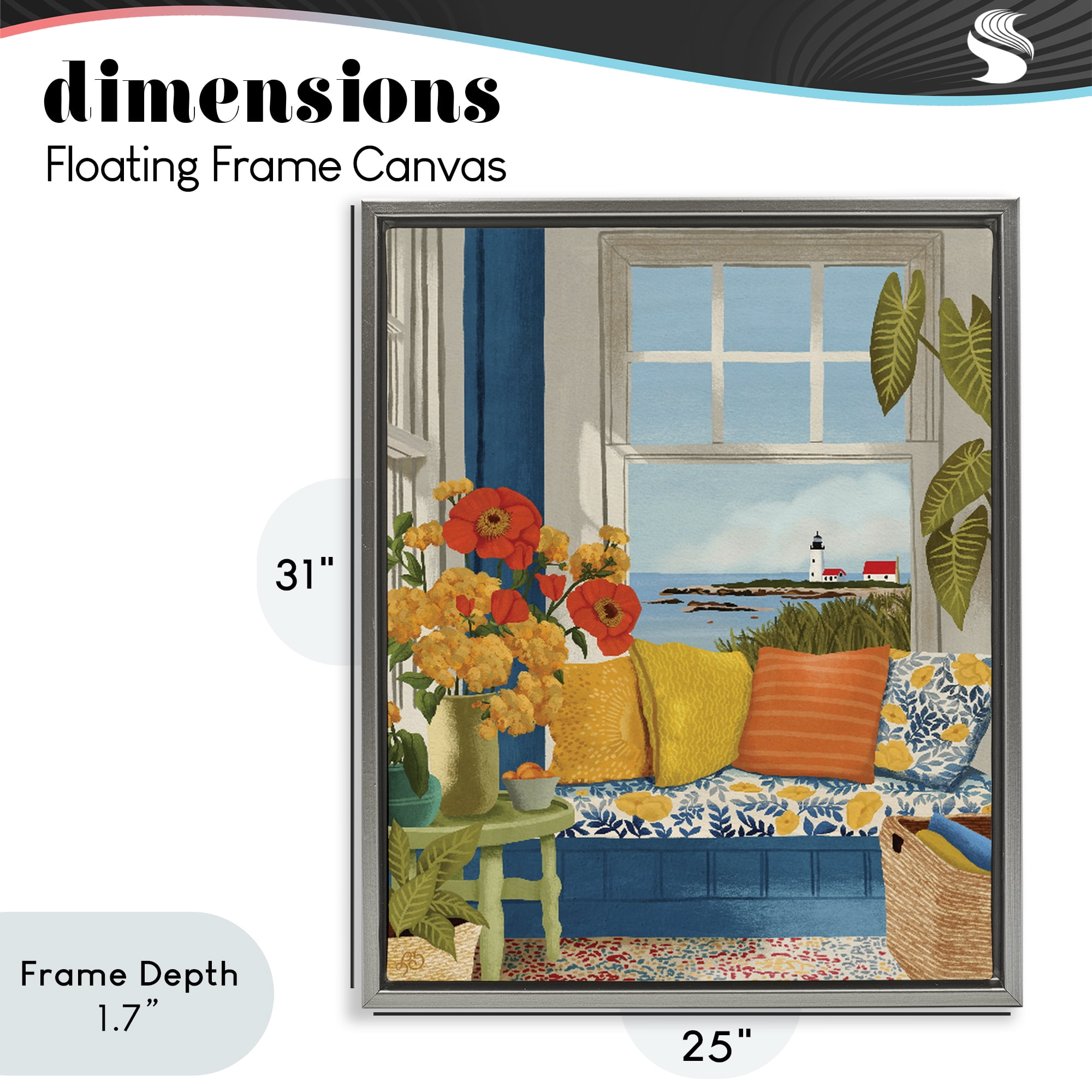 Stupell Industries Distant Lighthouse Window View Gray Framed Floater Canvas Wall Art, design by Lisa R Dumm