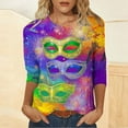 thumbnail image 2 of Lorytime Carnival Womens Mardi Gras Shirt Tuesday Tee Tops Buttons Sequins 3/4 Sleeve V Neck Holiday Wear Festive Outfit, 2 of 6