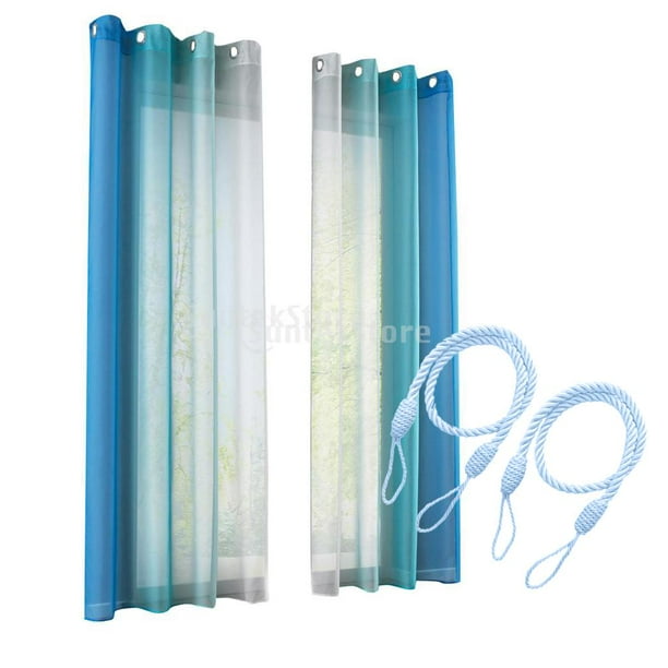 2 Piezas Azul-tamaño M Voile Window Cortina Ojal Ancho Total 280cm Para Sa De Estar Con Cuerda Tiebacks De Sunnimix Panel de cortina de ventana transparente