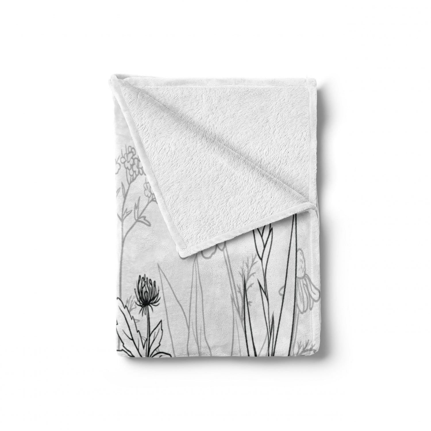 Ambesonne Thistle Soft Flannel Fleece Throw Blanket Pale Grey White 50 x 60 Cozy Plush for Indoor and Outdoor Use Botanical and Herbs Pattern as Silhouette Wildflowers Print 