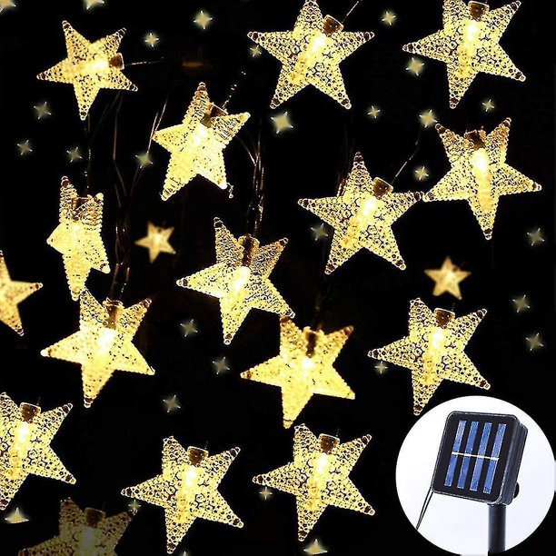 Luces solares navideñas para exteriores, cadena de luces de estrellas, 39 pies Twinkle Fairy