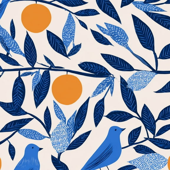 Peel and Stick Wallpaper 17.7in x 9.8ft Blue Birds Oranges Abstract Floral Contact Paper Vinyl Waterproof Self Adhesive Wall Paper for Bedroom Shelf Cabinet Renter Friendly
