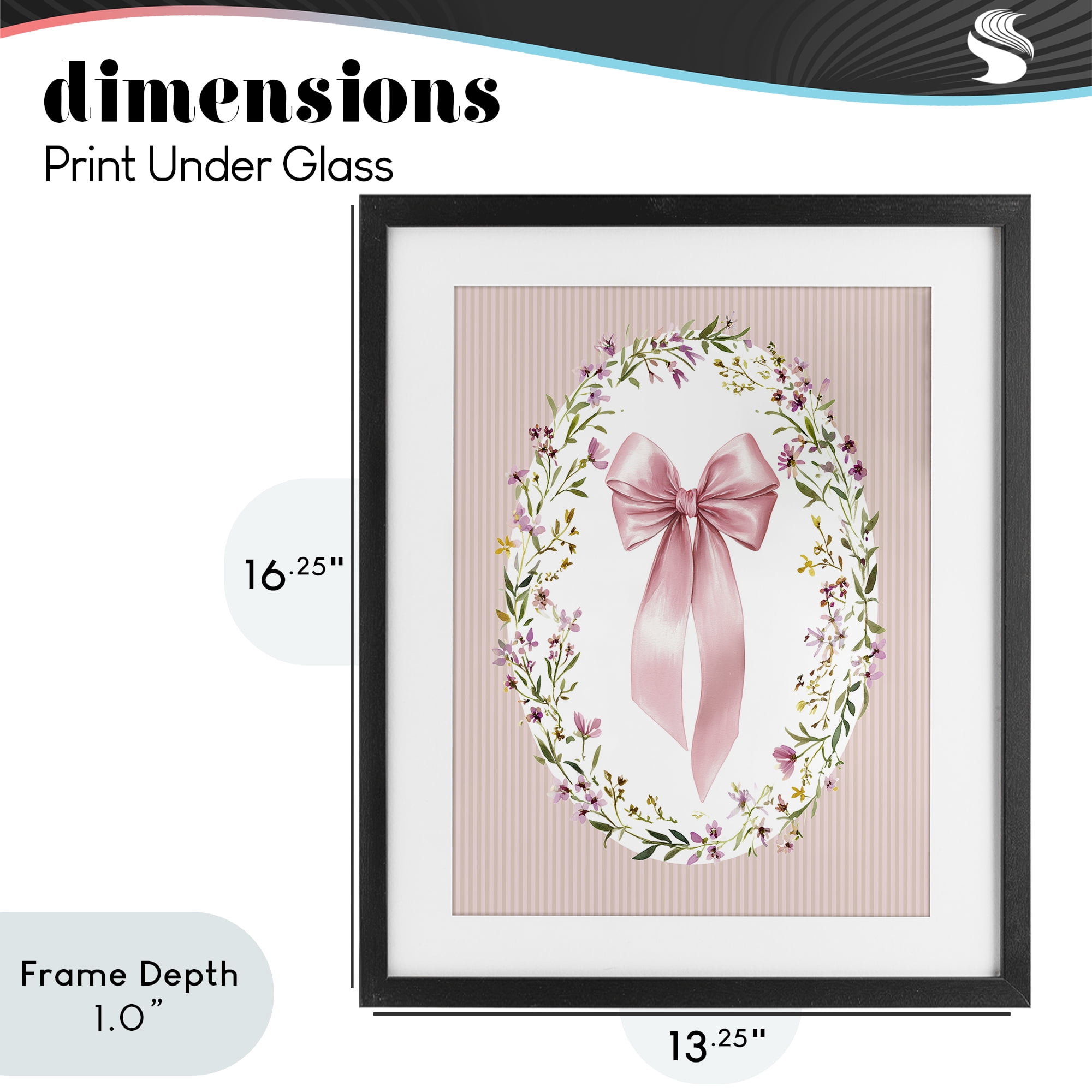 Stupell Industries Ribbon with Oval Florals Black Framed Print Under Glass, design by Christine Simpson Art
