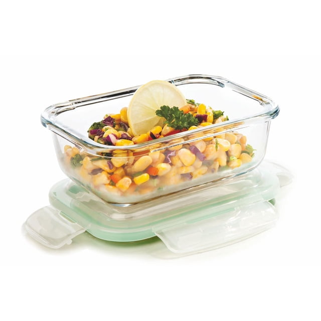 Contenedor rectangular alto de vidrio borosilicato Signora Ware Lock 'N' Store apto para microondas con tapa hermética | Tarro multiusos (180 ml, transparente, apto para alimentos)
