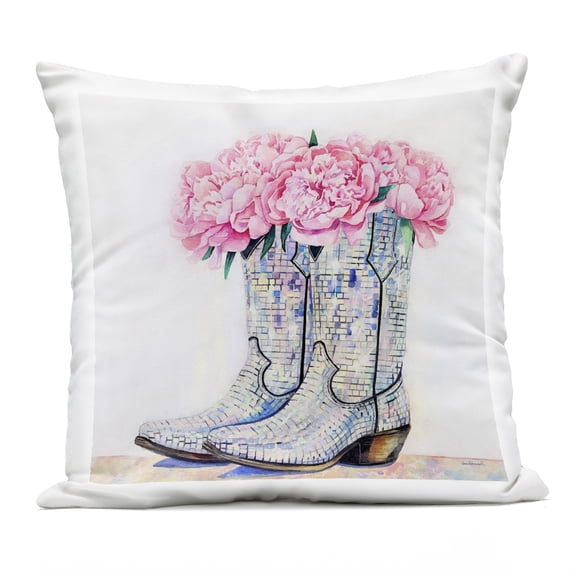 Stupell Industries Floral Shimmering Cowgirl Boot Design by Amanda Greenwood Outdoor Printed Pillow