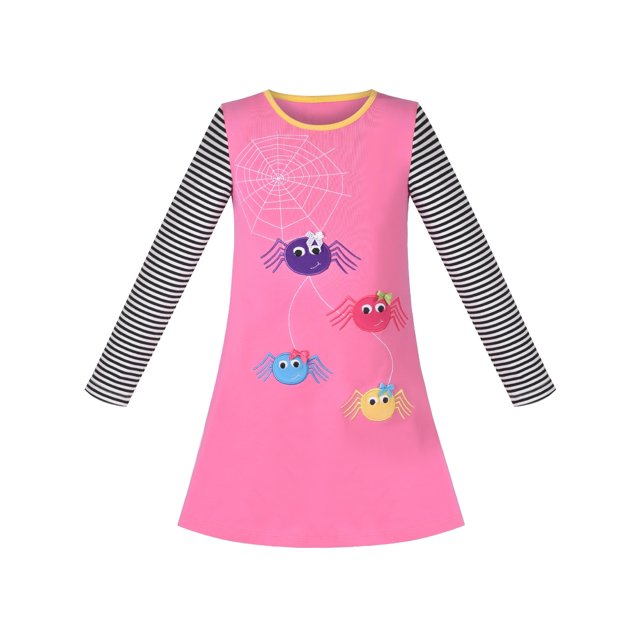 Robe Tee-Shirt Fille Halloween Broderie Araignée Manches Longues 4 Ans
