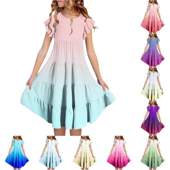 Rhuody Girls Dresses Summer Sleeveless O Neck Gradient Flowy Dresses Durable Playsuit