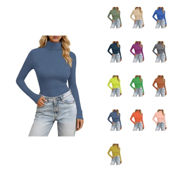 Women's Long Sleeve High Neck Slim Fit Stretch Turtleneck Tee Shirt – Basic Solid Color Thermal Top for Spring & Winter 2026