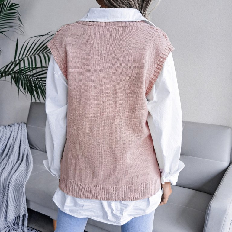 haxmnou women's cable knit crop sweater vest preppy style