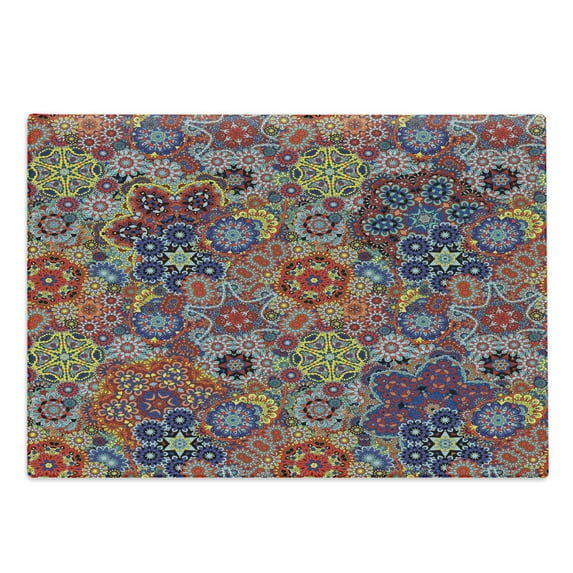 Batik Cutting Board, Vintage Combined Nested Paisley Motif Oriental Feminine Cultural Eastern Batik Theme, Decorative Tempered Glass Cutting and Serving Board, Large Size, Multicolor, by Ambesonne