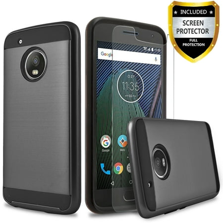 Moto G5 Case, 2-Piece Style Hybrid Shockproof Hard Case Cover with [Premium Screen Protector] Hybird Shockproof And Circlemalls Stylus Pen
