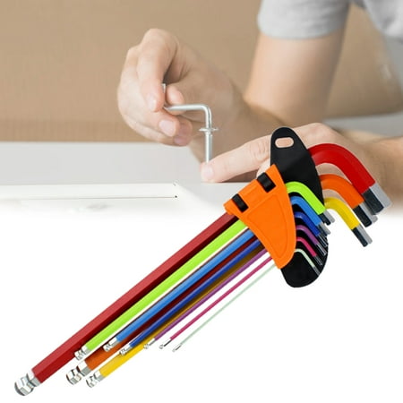 

9Pcs/Set L-shaped Hexagon Wrench Complete specifications Wear-resistant Durable Multicolor Hex Wrench Set for Equipment Repair