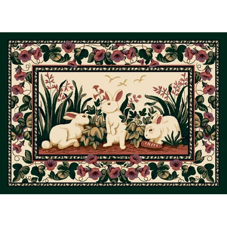 Milliken Almond Sonata - Milliken Seasonal Inspirations Area Rugs - Novelty 03000 Bunny Easter Bunnies Rabbits Flowers Rug