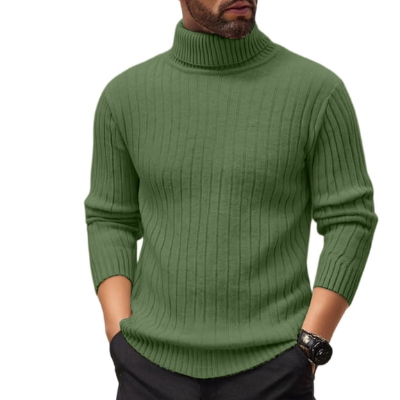 Men's Turtleneck Pullover Sweater Long Sleeve Slim Fit Ribbed Knit Top