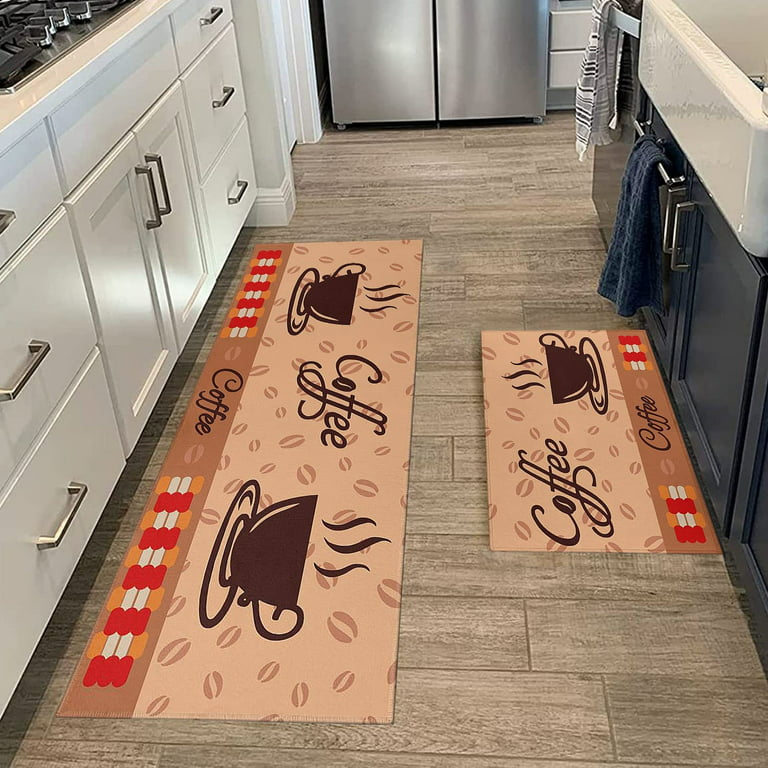 Faptoena Fat Chef Kitchen Rugs and Mats Sets of 2,Red Kitchen Decoration Rugs,Rubber Backing Non-Slip Floor Mat for Sink Washable Waterproof Laundry