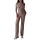 thumbnail image 2 of Conjuntos de 2 Piezas para Mujer, Larga, Cuello Redondo, Pantalones Acampanados de Cintura Alta, Conjuntos de Chándal, Ropa de Calle. Camello XL, 2 of 9