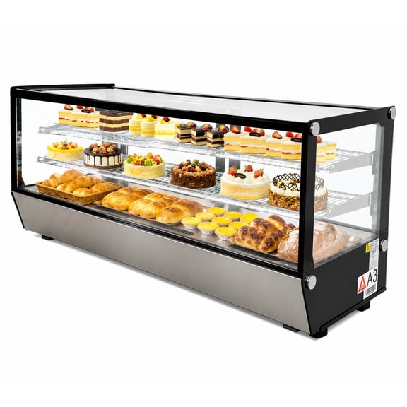 60 in. W 8 cu. ft.Black Countertop Refrigerated Bakery Display Case, Commercial Glass Cake Showcase Refrigerator