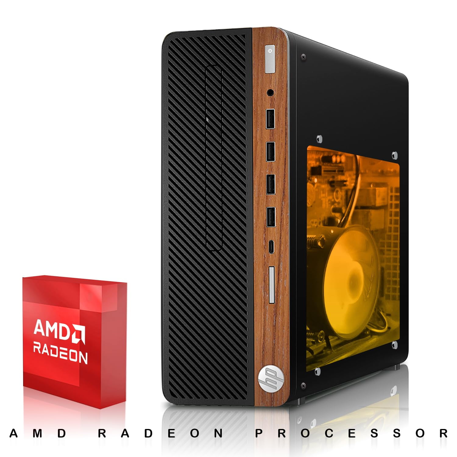 Restored HP Half Dark Gaming PC Desktop Computer – AMD Pro A10-9700,GT 1030 Graphics,16GB RAM,256GB SSD,RGB Keyboard with AI Copilot,Mouse,WiFi,RGB Headphone,Windows 11