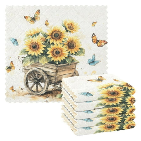 

6 Pack Kitchen Dish Towels 11 Inch x 11 Inch Reusable Cleaning Cloths for Washing Dishes Dish Cloths for Drying Dishes Sunflowers and Butterflies