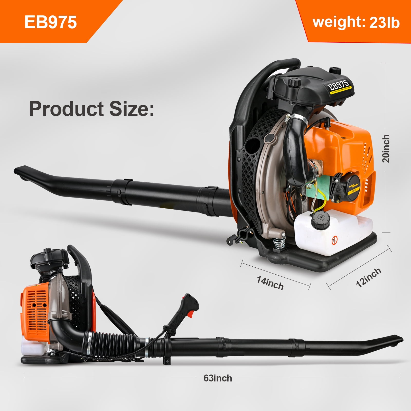 Backpack Leaf Blower Gas Powered 65 CC, 2-Cycle Engine Gasoline Blower 850CFM with Nozzle Extension for Lawn Care, Dust/Snow Removal