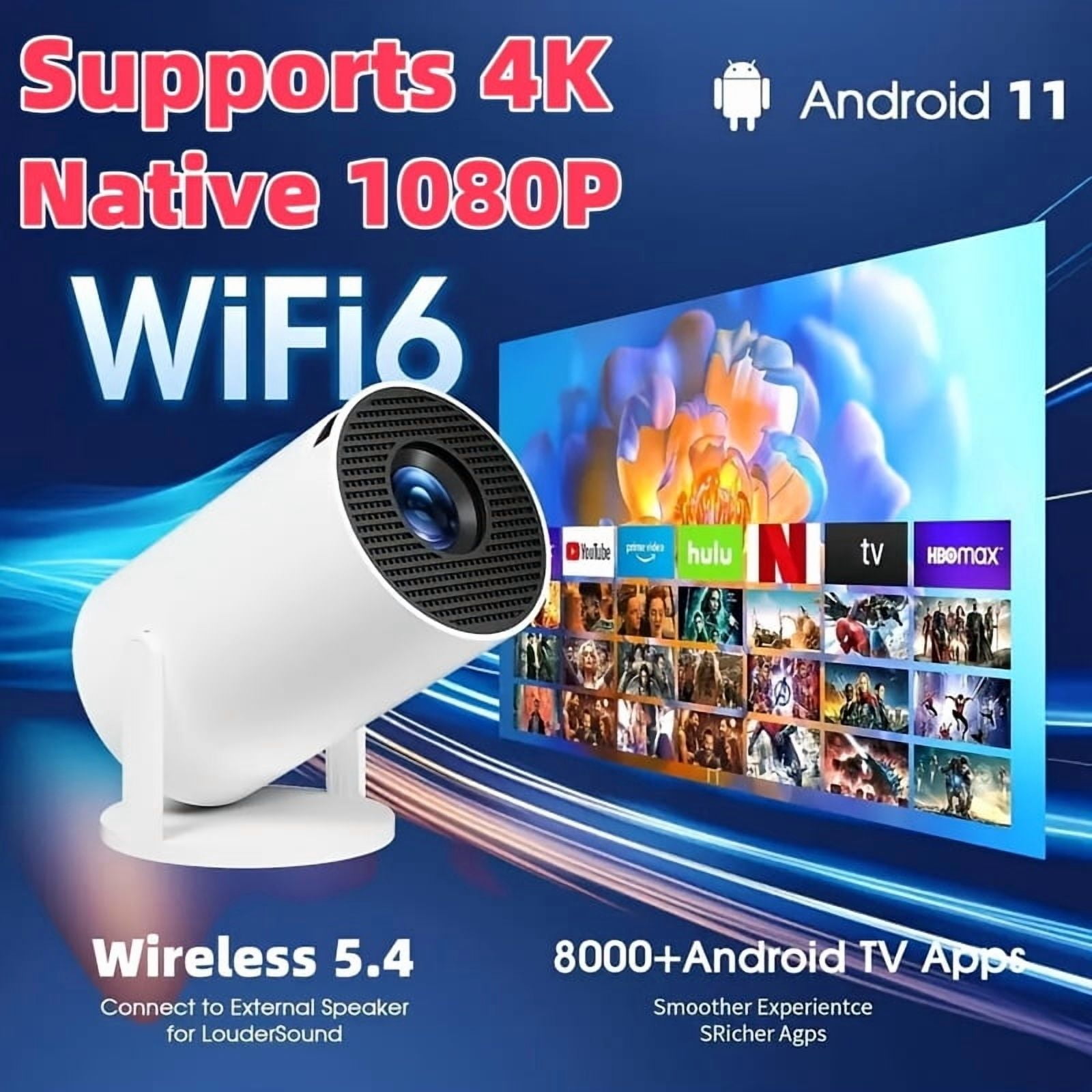 [2026 New smart Projector] Support 4K Office Video Projector, 400ANSI/native 1080P, Built-in Apps, HD Lens, Phone Projector for Outdoor Camping, Indoor, Office, And Family Gatherings