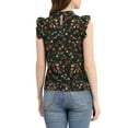thumbnail image 3 of Allegra K Women's Floral Keyhole Ruched Sleeveless Stand Collar Ruffle Top, 3 of 6