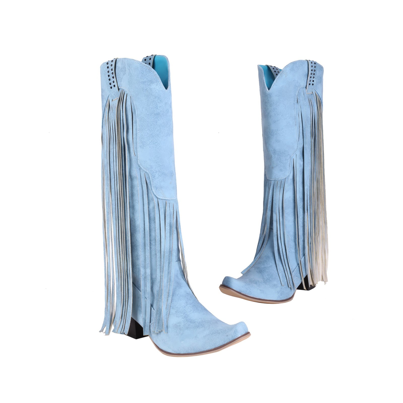 Blue fringe cheap boots