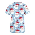 thumbnail image 4 of Feancey Scrub Tops for Women Christmas Santa Claus Print Scrubs Pockets Casual V-neck Short Sleeve Working T-Shirts Xmas Stretchy Soft Nursing Shirts Blue M, 4 of 5