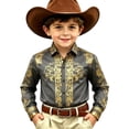 thumbnail image 4 of Curuila Kids Boys Shirt Cowboy Print Lapel Button Down Long Sleeve Comfort Casual Tops Grey Size 12-13 Years, 4 of 4