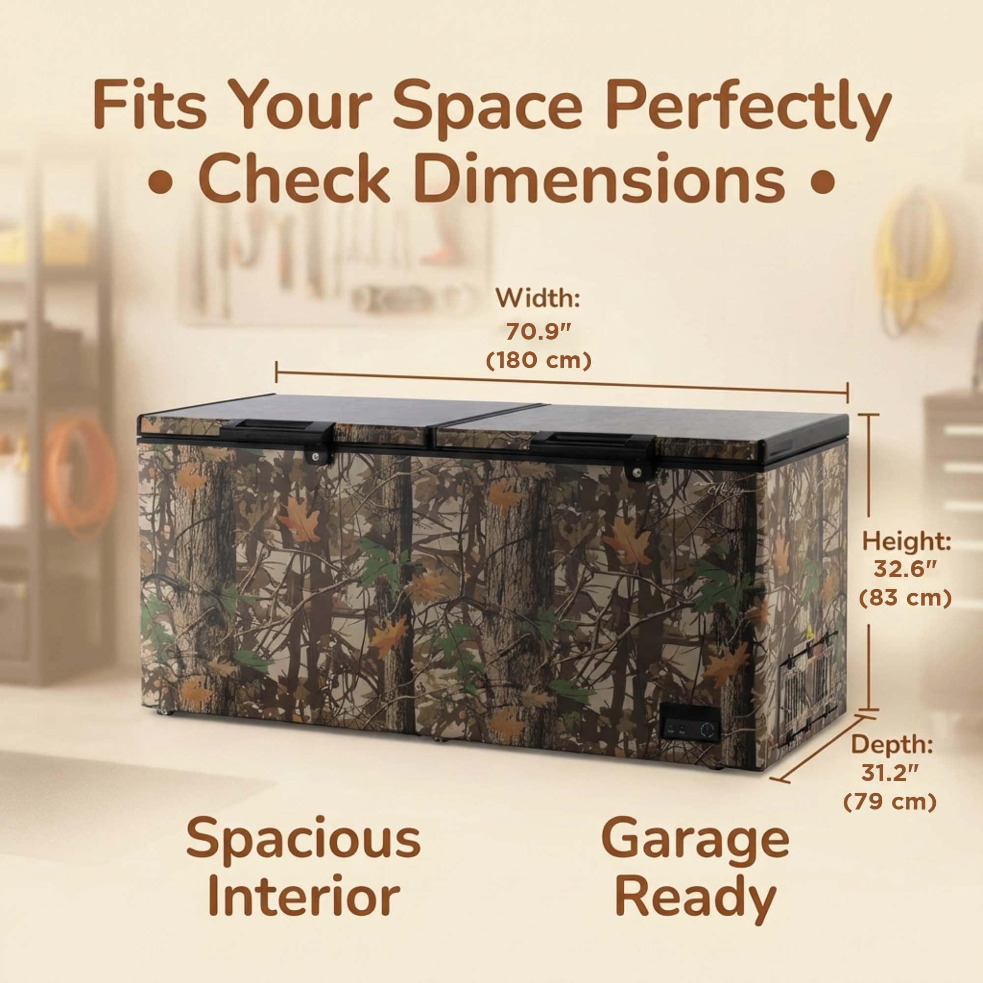 Magnavox Home 21 Cu. ft. 2-Door Chest Freezer, Garage Ready Hunting Camo Deep Freezer
