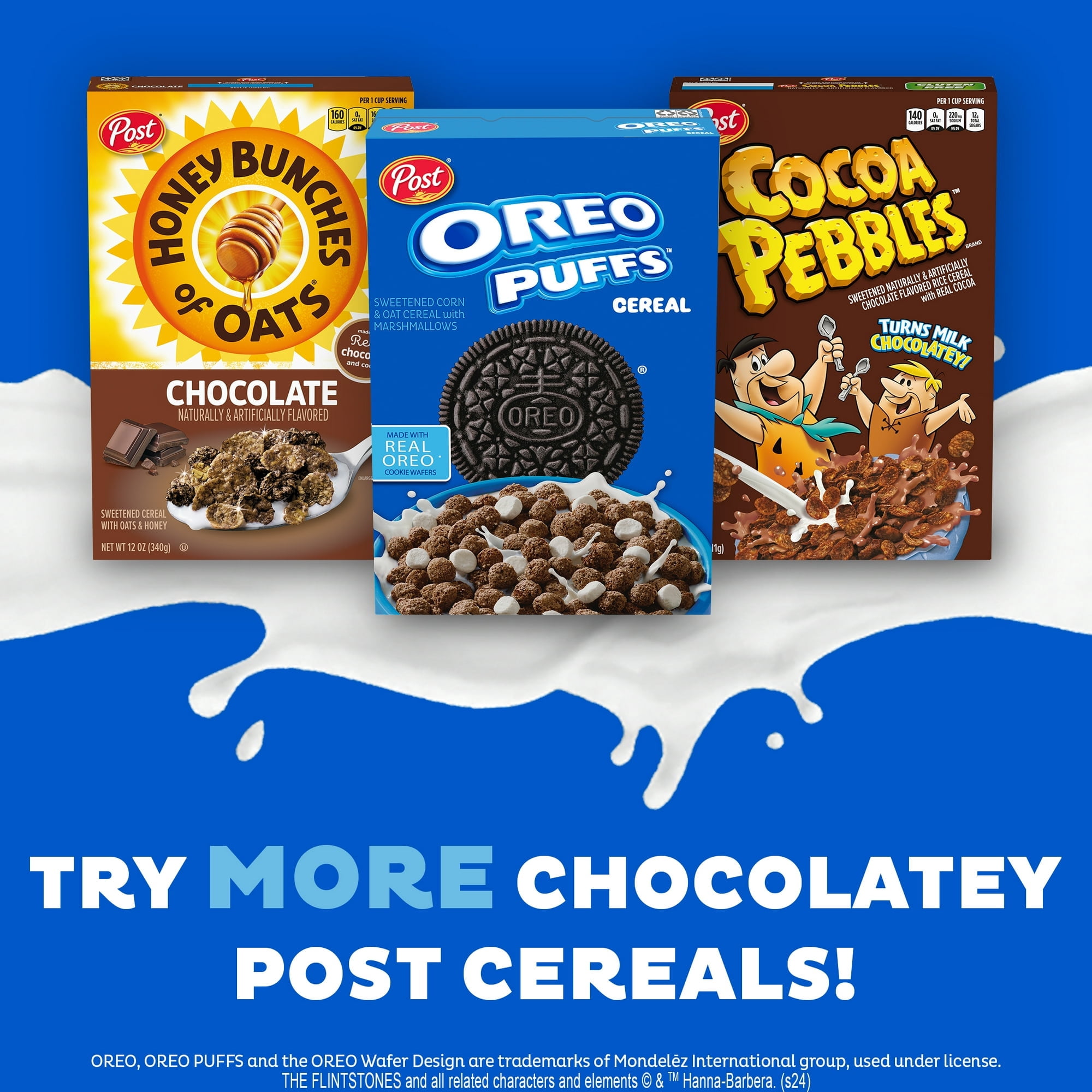 Post OREO PUFFS Breakfast Cereal, Crunchy 16.5 oz Box(pack of 4)