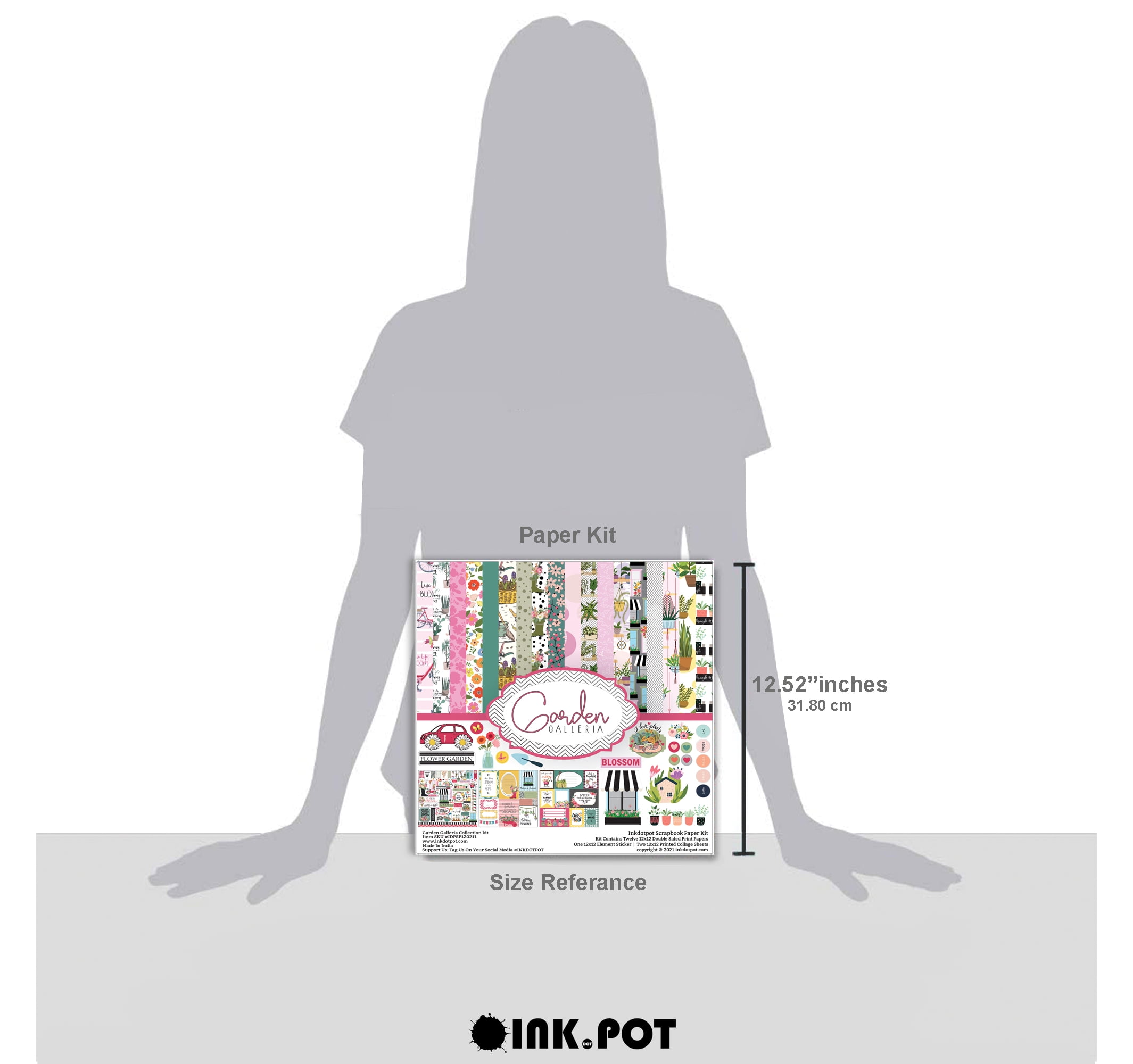 Inkdotpot Floral House Plants Theme Collection Double-Sided Scrapbook Paper Kit Cardstock 12"x12" Card Making Paper Pack With Sticker Sheet - 16 Pages - Pastel Pink